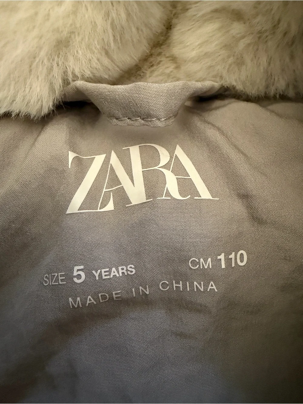 Zara Kids Faux Fur Hooded Puffer Jacket - Beige